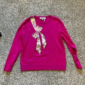 DKNY Fuchsia Sweater with Metallic Bow Accent